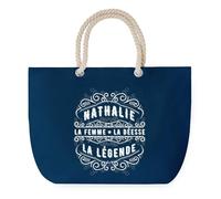 Sac de Plage Bleu avec Anse Corde Nathalie Déesse Légende - Toile de Coton - Grand Sac de Transport, Sport, Courses & Travail - Idée Cadeau Original Collègue, Anniversaire ou Départ Retraite