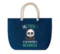 Sac de Plage Bleu avec Anse Corde Nounou Pas Touche Panda - Toile de Coton - Grand Sac de Transport, Sport, Courses & Travail - Idée Cadeau Original Collègue, Anniversaire ou Départ Retraite