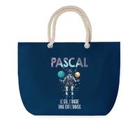 Sac de Plage Bleu avec Anse Corde Pascal Unique dans l'Univers - Toile de Coton - Grand Sac de Transport, Sport, Courses & Travail - Idée Cadeau Original Collègue, Anniversaire ou Départ Retraite
