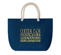 Sac de Plage Bleu avec Anse Corde Patinage Artistique soit avec toi - Toile de Coton - Grand Sac de Transport, Sport, Courses & Travail - Idée Cadeau Original Collègue, Anniversaire ou Départ Retraite
