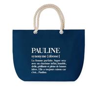 Sac de Plage Bleu avec Anse Corde Pauline Définition - Toile de Coton - Grand Sac de Transport, Sport, Courses & Travail - Idée Cadeau Original Collègue, Anniversaire ou Départ Retraite