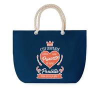 Sac de Plage Bleu avec Anse Corde Pauline Princesse - Toile de Coton - Grand Sac de Transport, Sport, Courses & Travail - Idée Cadeau Original Collègue, Anniversaire ou Départ Retraite