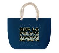 Sac de Plage Bleu avec Anse Corde Pelote Basque soit avec toi - Toile de Coton - Grand Sac de Transport, Sport, Courses & Travail - Idée Cadeau Original Collègue, Anniversaire ou Départ Retraite