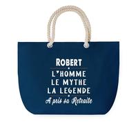 Sac de Plage Bleu avec Anse Corde Robert Retraite - Toile de Coton - Grand Sac de Transport, Sport, Courses & Travail - Idée Cadeau Original Collègue, Anniversaire ou Départ Retraite