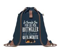 Sac de Plage Bleu avec Anse Corde Rottweiler Travailler Dur pour mon Chien - Toile de Coton - Grand Sac de Transport, Sport, Courses & Travail - Idée Cadeau Original Collègue, Anniversaire