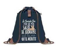 Sac de Plage Bleu avec Anse Corde Sacre de Birmanie Travailler Dur pour mon Chat - Toile de Coton - Grand Sac de Transport, Sport, Courses & Travail - Idée Cadeau Original Collègue, Anniversaire