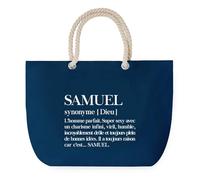 Sac de Plage Bleu avec Anse Corde Samuel Définition - Toile de Coton - Grand Sac de Transport, Sport, Courses & Travail - Idée Cadeau Original Collègue, Anniversaire ou Départ Retraite