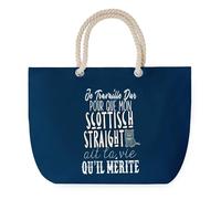 Sac de Plage Bleu avec Anse Corde Scottisch Straight Travailler Dur pour mon Chat - Toile de Coton - Grand Sac de Transport, Sport, Courses & Travail - Idée Cadeau Original Collègue, Anniversaire