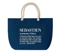 Sac de Plage Bleu avec Anse Corde Sebastien Définition - Toile de Coton - Grand Sac de Transport, Sport, Courses & Travail - Idée Cadeau Original Collègue, Anniversaire ou Départ Retraite