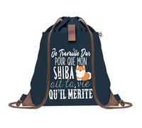 Sac de Plage Bleu avec Anse Corde Shiba Travailler Dur pour mon Chien - Toile de Coton - Grand Sac de Transport, Sport, Courses & Travail - Idée Cadeau Original Collègue, Anniversaire