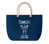Sac de Plage Bleu avec Anse Corde Simon Unique dans l'Univers - Toile de Coton - Grand Sac de Transport, Sport, Courses & Travail - Idée Cadeau Original Collègue, Anniversaire ou Départ Retraite