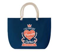 Sac de Plage Bleu avec Anse Corde Sophie Princesse - Toile de Coton - Grand Sac de Transport, Sport, Courses & Travail - Idée Cadeau Original Collègue, Anniversaire ou Départ Retraite