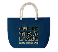 Sac de Plage Bleu avec Anse Corde Tir à L'Arc soit avec toi - Toile de Coton - Grand Sac de Transport, Sport, Courses & Travail - Idée Cadeau Original Collègue, Anniversaire ou Départ Retraite