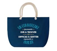 Sac de Plage Bleu avec Anse Corde Un Commerçant Formidable - Toile de Coton - Grand Sac de Transport, Sport, Courses & Travail - Idée Cadeau Original Collègue, Anniversaire ou Départ Retraite