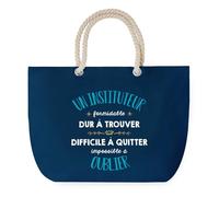 Sac de Plage Bleu avec Anse Corde Un Instituteur Formidable - Toile de Coton - Grand Sac de Transport, Sport, Courses & Travail - Idée Cadeau Original Collègue, Anniversaire ou Départ Retraite