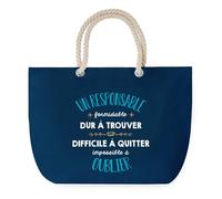 Sac de Plage Bleu avec Anse Corde Un Responsable Formidable - Toile de Coton - Grand Sac de Transport, Sport, Courses & Travail - Idée Cadeau Original Collègue, Anniversaire ou Départ Retraite