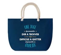 Sac de Plage Bleu avec Anse Corde Une Juge Formidable - Toile de Coton - Grand Sac de Transport, Sport, Courses & Travail - Idée Cadeau Original Collègue, Anniversaire ou Départ Retraite