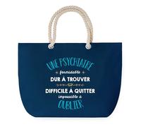 Sac de Plage Bleu avec Anse Corde Une Psychiatre Formidable - Toile de Coton - Grand Sac de Transport, Sport, Courses & Travail - Idée Cadeau Original Collègue, Anniversaire ou Départ Retraite