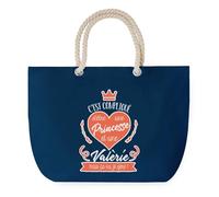 Sac de Plage Bleu avec Anse Corde Valèrie Princesse - Toile de Coton - Grand Sac de Transport, Sport, Courses & Travail - Idée Cadeau Original Collègue, Anniversaire ou Départ Retraite