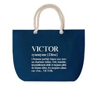 Sac de Plage Bleu avec Anse Corde Victor Définition - Toile de Coton - Grand Sac de Transport, Sport, Courses & Travail - Idée Cadeau Original Collègue, Anniversaire ou Départ Retraite