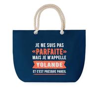 Sac de Plage Bleu avec Anse Corde Yolande Parfaite - Toile de Coton - Grand Sac de Transport, Sport, Courses & Travail - Idée Cadeau Original Collègue, Anniversaire ou Départ Retraite