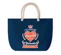 Sac de Plage Bleu avec Anse Corde Yolande Princesse - Toile de Coton - Grand Sac de Transport, Sport, Courses & Travail - Idée Cadeau Original Collègue, Anniversaire ou Départ Retraite