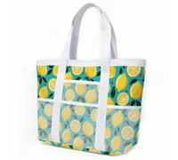 Sac de Plage Bleu Jaune Citron Sac Fourre Tout Voyage Tote Bag Piscine Avec Fermeture Éclair Cabas de Voyage Accessoire Plage Pliable Et Léger Beach Travel Bag Gym Cabas Femme 33x32cm/3 Pièce