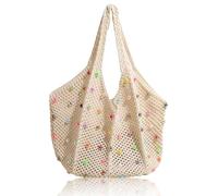Sac de plage bohème en maille crochetée - Sac de shopping en tricot avec perles colorées - Sac à main tissé pour femme - Sac à bandoulière - Sac à bandoulière en maille filet pour les voyages, le