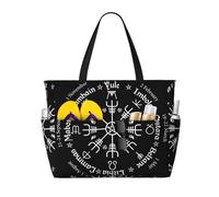 Sac de plage/cabas de plage/grand format pour femme, style viking nordique, avec fermeture éclair et poche étanche. Léger et pliable, il est idéal pour la salle de sport, les ges, les courses, la nat