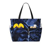 Sac de plage/cabas de style viking, grand format, orné d'un corbeau et d'un motif du dieu nordique Odin, avec fermeture éclair et poche imperméable. Léger et pliable, il est idéal pour la salle de sp