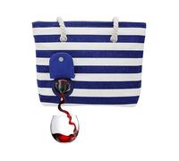 Sac de plage - Canvas rayé Rose/Bleu - Compartiment thermique amovible - 1,5 L (2 bouteilles) - 43x15x33 cm