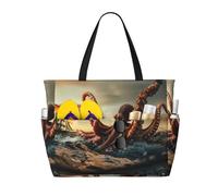 Sac de plage/cavalier grand format « Suckers On The Day » avec motif pieuvre et marins, fermeture éclair et poche imperméable. Léger et pliable, il est idéal pour la salle de sport, les ges, les cour