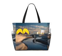 Sac de plage de grande capacité avec fermeture éclair et poche, imprimé dunes de sable de rivière calme, sac fourre-tout imperméable pour voyage, shopping, piscine