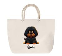 Sac de Plage Dogue du Tibet | Grand Cabas Coton à Anses en Corde 23 L | Idée Cadeau Propriétaire Chien Homme Femme Anniversaire Noël | Imprimé en Bretagne