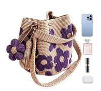 Sac De Plage En Crochet | Pochette Bohème Crochet Fait Main Fleur,Sac Tote Bag En Tricot | Pour Plage Serviette Natation Navigation Croisière Vacances Voyage Été Gym Déjeuner Douche Mouillé Quai S