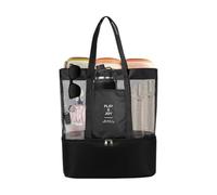 Sac de Plage en Maille Cabas Femme Grand Sac Isotherme Repas Extra Large Famille avec Multi-Poches,Panier Plage Femme Anti-Sable de Rangement Pour Vacances Camping Voyage Plage (Noir)