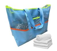 Sac de Plage en Maille - Sac Fourre-tout de Voyage en Filet,Sac à Main Étanche pour Courses Transport Épaule Serviettes Vêtements Travail Salle de Sport Piscine Vacances Voyage Shopping, bleu, Se