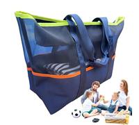 Sac de plage en maille | Sac fourre-tout d'été pour la plage, imperméable à l'épaule, serviettes, vêtements, gym, piscine, vacances, bleu foncé, Consulte la descripción