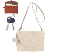 Sac de plage en paille | Sac tissé de vocation avec joli pendentif boule, élégant sac de plage pour vacances d'été et rendez-vous, beige, Refer to description