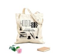 Sac de plage en polyester et coton tissu épais de 12 oz Livres, bibliothèque vintage, rat de bibliothèque, université, éducation, salle de lecture blanche Matière douce pour la peau 25x30cm Petit