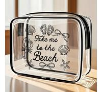Sac de plage en PVC imperméable avec impression "Emmène-moi à la plage", décoré de coquillages et d'étoiles de mer. Sac cosmétique en PVC, sac organisateur de voyage en PVC avec fermeture éclair, sac 