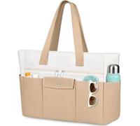 Sac de plage en toile, grand sac fourre-tout imperméable pliable avec poche à fermeture éclair, séparation sec-humide de 30 l pour natation, piscine, voyage, idéal pour les femmes en famille, kaki
