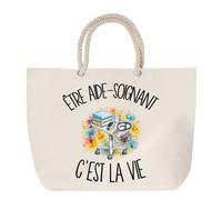 Sac de Plage Être aide-soignant c'est la vie | Grand Cabas Coton à Anses en Corde 23 L | Idée Cadeau Professionnel et Professionnelle de Santé Homme Femme Anniversaire Noël | Imprimé en Bretagne