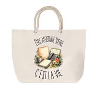 Sac de Plage Être Assistante Sociale C'est La Vie | Grand Sac Cabas Coton Anses en Corde | Idée Cadeau Femme Homme Anniversaire Noël | Imprimé en Bretagne