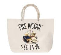 Sac de Plage Être avocate c'est la vie | Grand Cabas Coton à Anses en Corde 23 L | Idée Cadeau Métier du Droit Homme Femme Anniversaire Noël | Imprimé en Bretagne