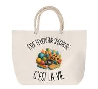 Sac de Plage Être éducateur spécialisé c'est la vie | Grand Cabas Coton à Anses en Corde 23 L | Idée Cadeau Travailleur Social Travailleuse Sociale Homme Femme Anniversaire Noël | Imprimé en Bretagne
