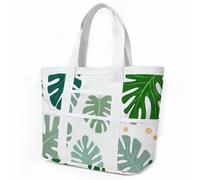 Sac de Plage Feuilles Palmier Blanches Sac Fourre Tout Voyage Tote Bag Piscine Avec Fermeture Éclair Cabas de Voyage Accessoire Plage Pliable Et Léger Beach Travel Bag Gym Cabas Femme 33x32cm/2 Pièce