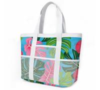 Sac de Plage Feuilles Palmier Tropical Sac Fourre Tout Voyage Tote Bag Piscine Avec Fermeture Éclair Cabas de Voyage Accessoire Plage Pliable Et Léger Beach Travel Bag Gym Cabas Femme 33x32cm/2 Pièce