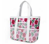 Sac de Plage Fleur De Feuilles Vertes Sac Fourre Tout Voyage Tote Bag Piscine Avec Fermeture Éclair Cabas de Voyage Accessoire Plage Pliable Et Léger Beach Travel Bag Gym Cabas Femme 33x32cm/2 Pièce