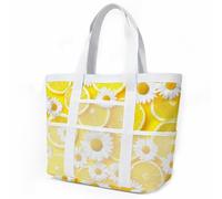 Sac de Plage Fleur Jaune Citron Sac Fourre Tout Voyage Tote Bag Piscine Avec Fermeture Éclair Cabas de Voyage Accessoire Plage Pliable Et Léger Beach Travel Bag Gym Cabas Femme 33x32cm/1 Pièce